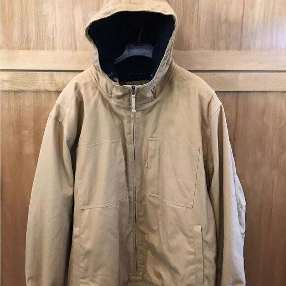 Hawx men hooded camel color work coat zip long sleeve lined pockets - Picture 2 of 12